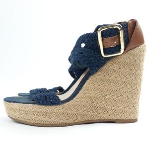 Steve Madden Womens 9 Platform Wedge Heels 5" Sandal Shoes Blue Espadrille River